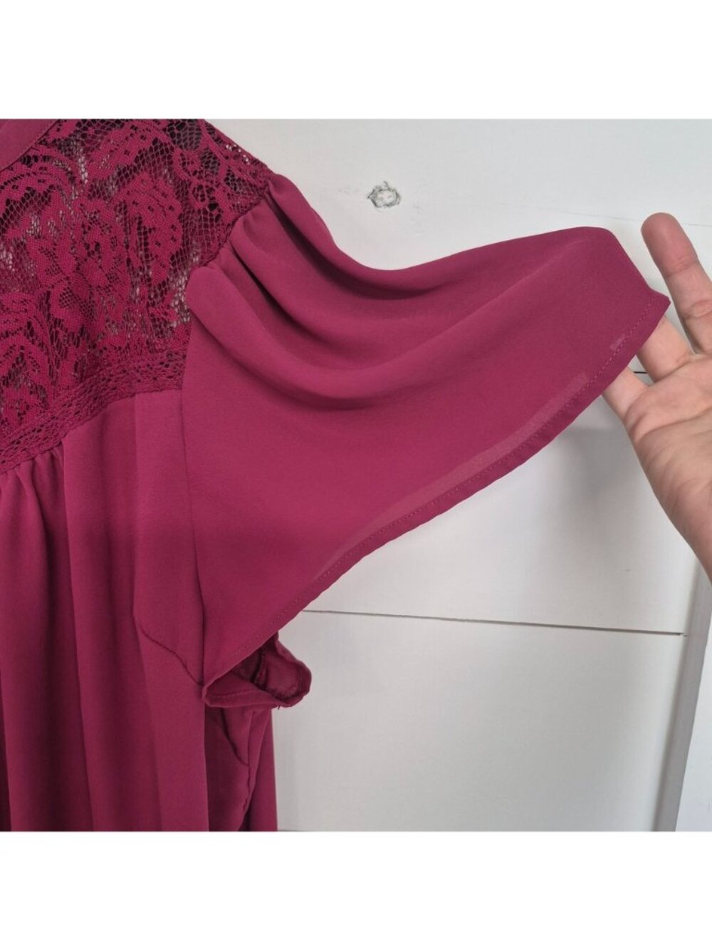 Torrid Womens Burgundy Lace Blouse Short Flutter Sleeves - Picture 5 of 9